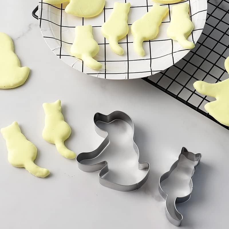 2 Pcs Silver Cookie Cutters Set Cat Dog Cookie Cutter