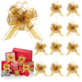 10 Pcs Large Pull Bows ,6 Inch Gold Bow for Gifts Wrapping,Gift Wrapping Ribbon Pull Bows for Wedding Gift Baskets Party Gift Boxes and Flower Decorations(Gold)
