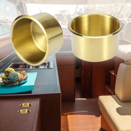 X AUTOHAUX 2pcs Stainless Steel Cup Drink Holder Insert Gold Tone for Boats RVs