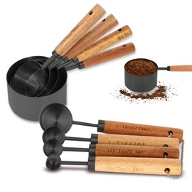 Measuring Cups and Spoons Set with Fragrant Wood Handles, 8 Piece Measuring Spoons and Measuring Cups Set,Precision Measuring Cup Set for the Kitchen Enthusiast(Black)