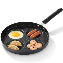 Egg Frying Pan with Anti-scalding Handle, Black Metal Nonstick Maifan Stone Coating Breakfast Frying Pan, Versatile Cooking Tool for Induction Cooker, Gas Stoves (4-Slot Egg Frying Pan)