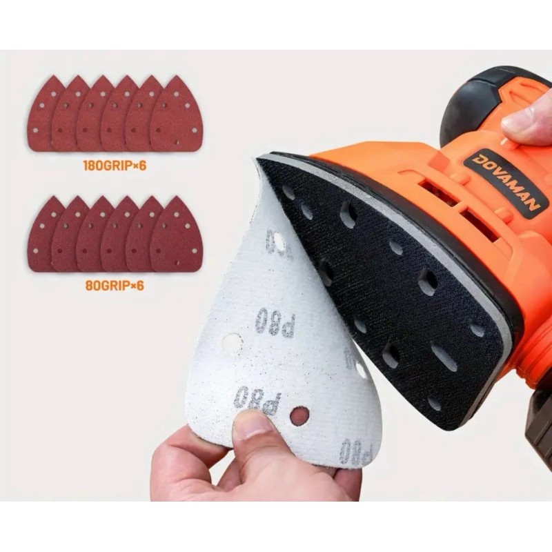 Dovaman 130W Detail Hand Sander Tool With 12Pcs Sandpapers For