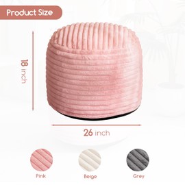 HIGOGOGO Round Stuffed Pouf Ottoman, Stripe Faux Fur Poufs with Foam Chunk Filling, Furry and Fluffy Pouf Foot Stool Storage Ottoman, 26 X 18 Floor Poufs Foot Rest for Living Room, Pink