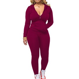 Mrskoala Two Piece Outfits for Women Jogger Sets Workout Sweat Suits Tracksuit Pants Set Winered M