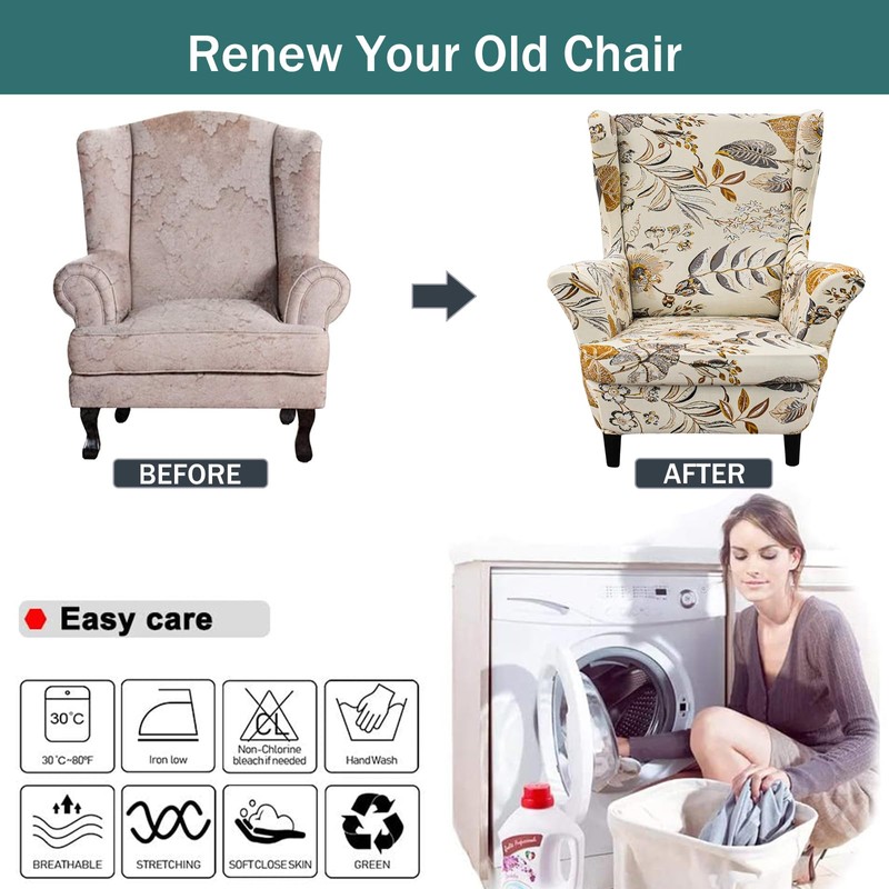 NILUOH Wing Chair Slipcovers 2 Pieces Stretch Spandex Wingback Chair