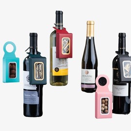 Hammont Wine Bottle Gift Box Hanger - 12 Pack Wine Box Accessories, Hanging Décor for Glass Bottle, Foldable Gift Box with Window, Home and Party Décor, 3.65x1.125x3.75” (Pink)