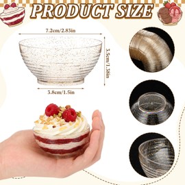 Newtay 100 Pack Gold Glitter Plastic Bowls 3oz Mini Disposable Dessert Bowl Small Serving Bowls for Party Serving Pudding Dipping Candy Cheesecake Mousse Ice Cream