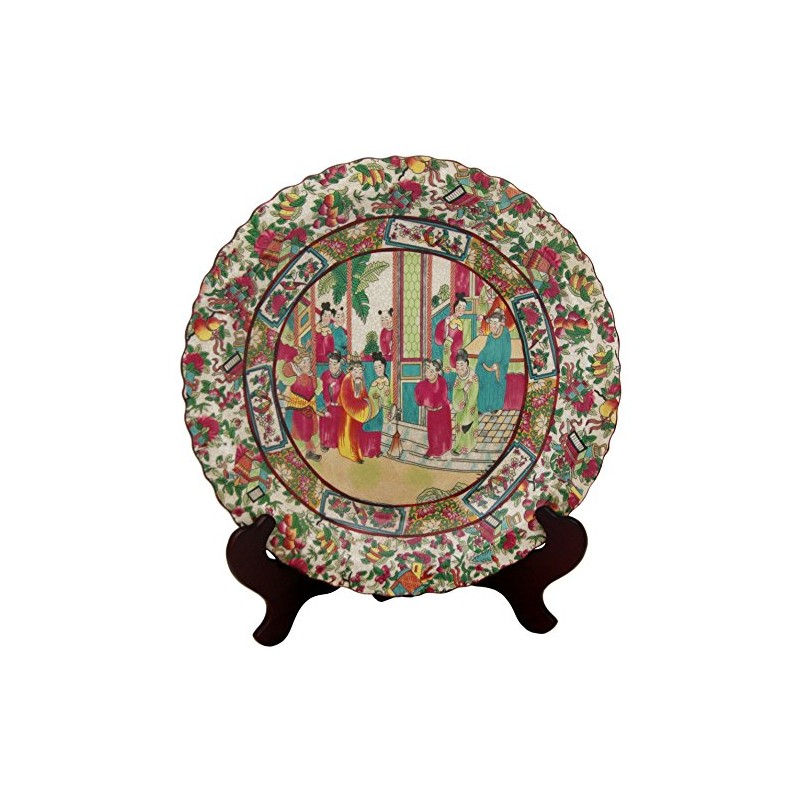 Red Lantern 14" Rose Medallion Platter Porcelain Centerpiece Display