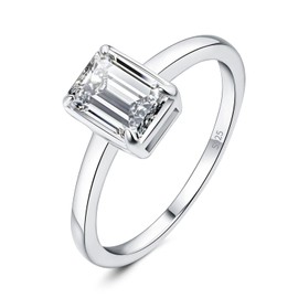 JewelryPalace Classic 1ct Emerald Cut Moissanite Solitaire Engagement Rings for Women,14K White Gold Plated 925 Sterling Silver Promise Ring for Her, Anniversary Wedding Rings Size 6