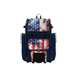 Boombah Rolling Catchers Superpack 2.0 Baseball/Softball Gear Bag - 23-1/2" x 13-1/2" x 9-1/2" - Old Glory Navy/Red/White - Telescopic Handle - Holds 4 Bats - Wheeled Version