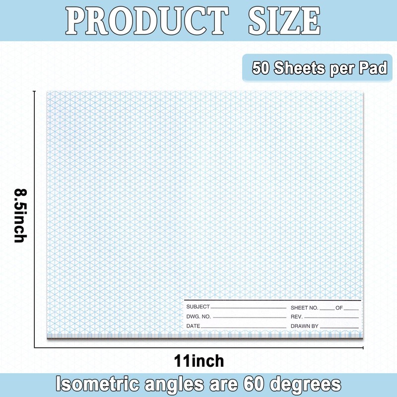 1 Pack 50 Sheets 8.5" x 11" Isometric Graph Paper