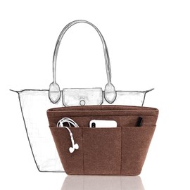 D.DUO Purse Organizer Insert, Tote Bag Organizer Insert, Felt Bag Organizer with 12 Pockets, Compatible with Tote Bag, Handbags (Brown, Small)