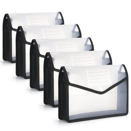 FYY Document Wallet A4.5 Pieces Document Folder A4 Portfolio Folders with Press Stud Plastic Envelope Folder Waterproof Transparent Pocket Documents with Card for Travel Office Document School, A4