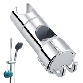 WUBAYI Shower Head Holder with 2 Hooks, Universal Shower Holder Bracket for 18-25mm, Chrome-Plated+ABS Shower Design Shower Head Holders Replacement Easy Installation for Slide Rod