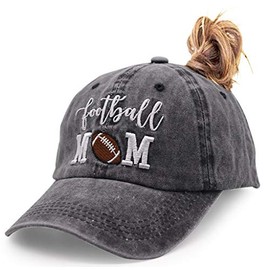 MANMESH HATT Football Mom Ponytail Baseball Cap Messy Bun Vintage Washed Distressed Twill Plain Hat for Women (Football mom, One Size)