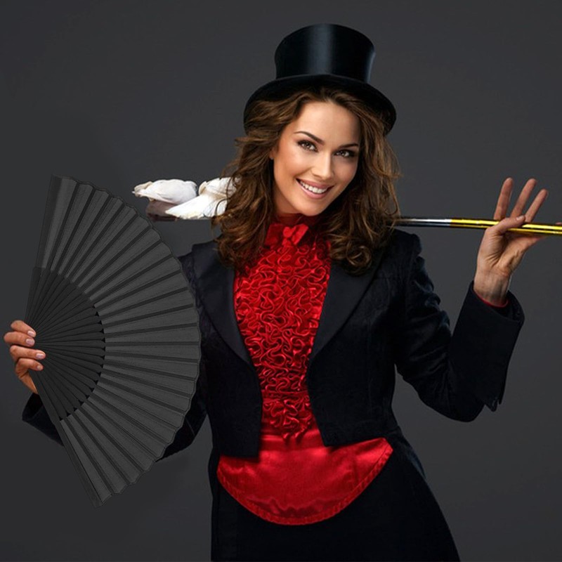 Fhioevt Pack of 4 Black Hand Fan Folding Fan Handheld