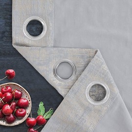 always4u Soft Velvet Curtains 108 Inch Length Luxury Bedroom Curtains Gold Foil Print Window Treatments for Living Room 1 Panel Silver