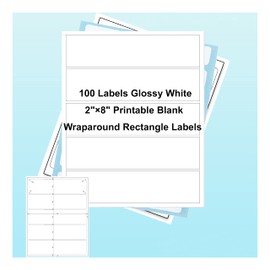 100 Pcs Water Bottle Labels Glossy White Waterproof Stickers, 8.2"×2" Printable Blank Wraparound Rectangle Labels for Inkjet or Laser Printer