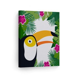 Smile Art Design Tropical Animal Cute Toucan Wall Decor Palm Frame CANVAS PRINT Kids Room Decor Wall Art Baby Room Decor Nursery Decor Ready to Hang Made in the USA- 17x11
