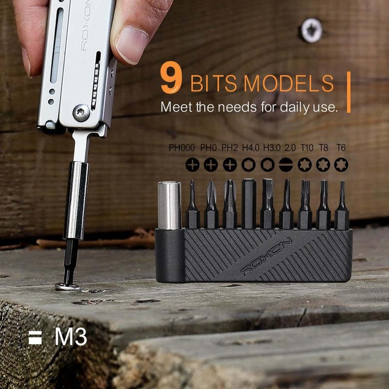 ROXON 9 Piece Bit Set with Magnetic Extended Holder for