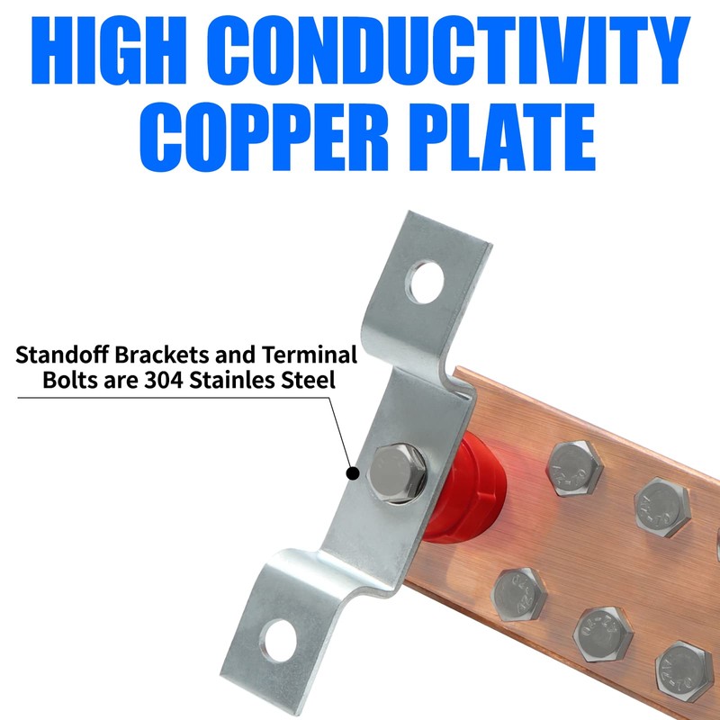 ELECTRAPICK Wall Mounted Copper Grounding Bar Kit, Copper Bus Bar