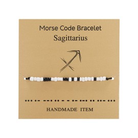 Zodiac Bracelet for Women Morse Code Bracelet for Men Inspirational Code Bracelet Adjustable 12 Constellation Bracelet Funny Beaded String Bracelet for Best Friend Couples with Message Card (Sagittarius)