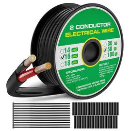 WOLFWILL 16 Gauge 2 Conductor Electrical Wire, 16 AWG Pure Copper Cable Stranded PVC Cord 50FT, 12V 24V Low Voltage Flexible Extension 16/2 Wire for LED Lighting Landscape Automotive Electronics