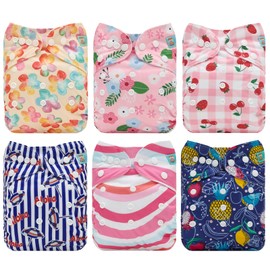 ALVABABY Baby Cloth Diaper 6 Pack with 12 Inserts One Size Cloth Diaper Covers Adjustable Washable Reusable for Baby Girls and Boys