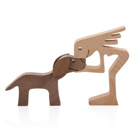 Lotsdonxia Wooden Dog and Puppy Carving Statue – Unique Handmade Craft Puppy Figurine for Creative Home Décor (Girls and Dogs)