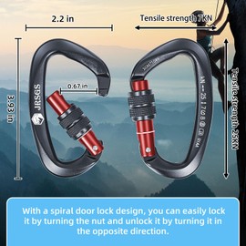 JRSGS 25KN Locking Climbing Carabiner Clips, UIAA Certified Rock Climbing Carabiner,Heavy Duty Carabiners Equipment,Large Size Carabiner for Climbing, Rappelling,Hunting and Rescue