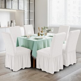 XMNTG Dining Room Chair Slipcovers 1-Piece Stretch White Dining Chair Covers Dorm Chair Cover Non Slip Washable Furniture Protector with Skirt Country Style for Hotel Ceremony Party (White)
