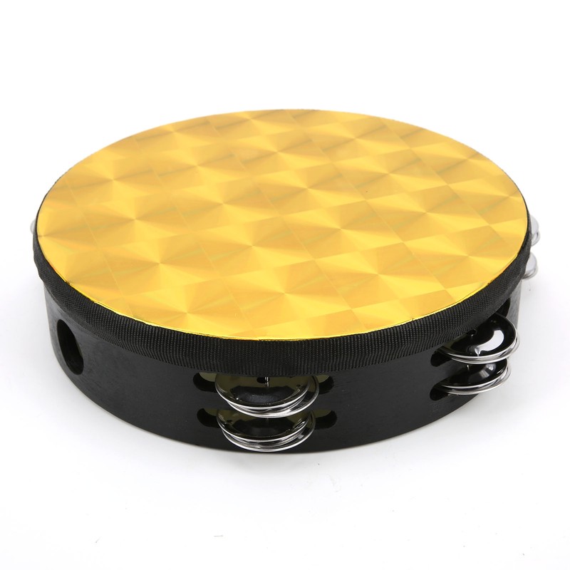 Hand Tambourine Double Row Percussion Polyester Drum Skin Solid Wood
