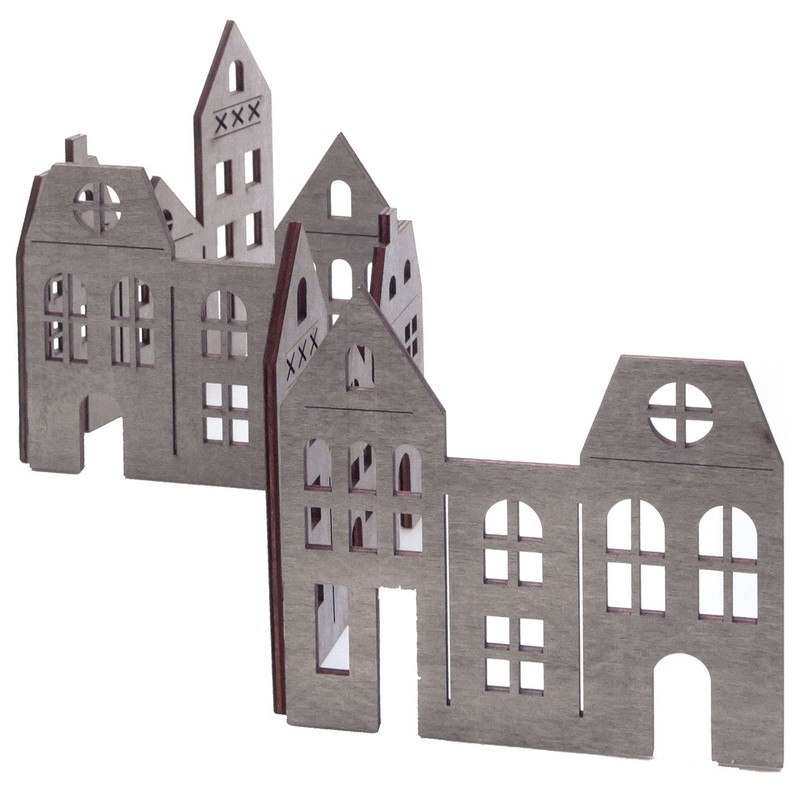 Decorative House Row Skyline Approx. 60 cm - Grey Wiped