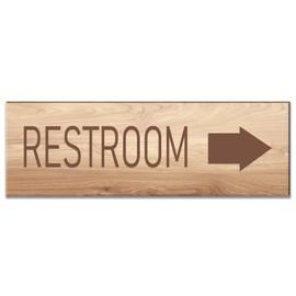 9x3 Inch Restroom Sign with Right Arrow, Acrylic Self-stick Door Wall Signage (Wood Graining)