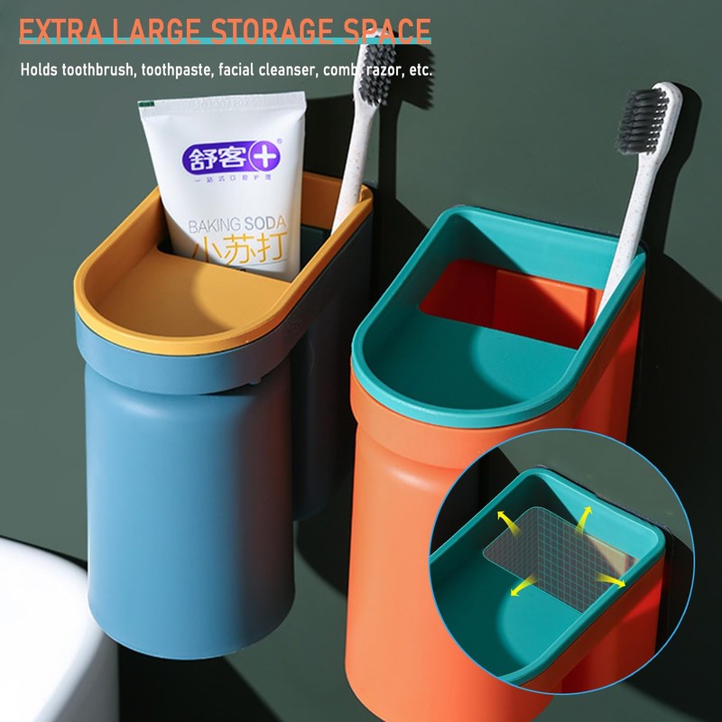 Toothbrush Holder Wall Mounted with Cup,2-in-1 Toothbrush Holders & Cups