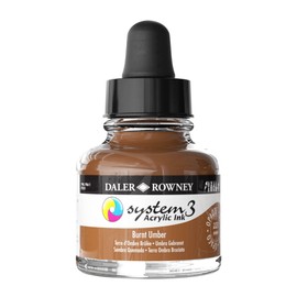 Daler-Rowney System3 Acrylic Ink Bottle Burnt Umber 29.5ml - Versatile Acrylic Ink for Artists and Students - Opaque Calligraphy Ink for Drawing Illustrating Airbrushing Dip Pen Ink and More