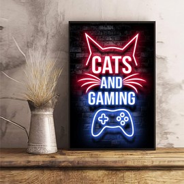 Cats and gaming cat neon Poster - size: 17x11 inch