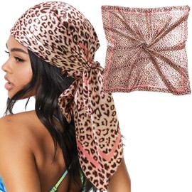 Zeiniua 35" Large Satin Head Scarf for Women Silk Hair Scarf Solid Color Hair Bandana for Night Hair Wrap Sleeping (Leopard (Pink))