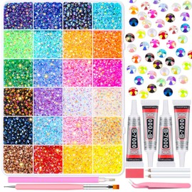 Audab Multicolor 4mm AB Rhinestone Kit with 16000pcs, 4pcs B7000 Jewelry Glue, Tools for Crafting, Graduation Cap, Jewelry, Shoes & Nails