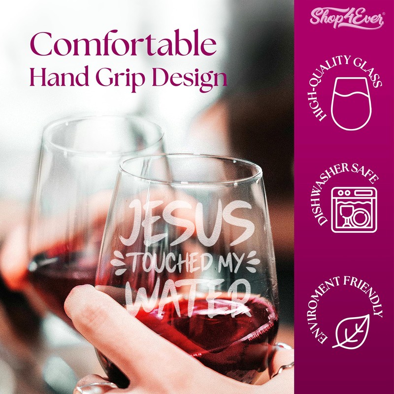 shop4ever Jesus Touched My Water Engraved Stemless Wine Glass 15