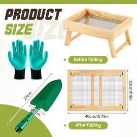 Vicenpal Soil Sifter Dirt Sifter with Folding Bracket for Gardening Wood Compost Sifters for Rocks Sieve with Shovel and Gloves Set Tool Screen Soil Peat Moss Leaves Loam Sand Plants
