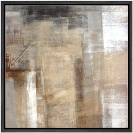 SIGNWIN Framed Canvas Print Wall Art Faded Textured Brown, Black & White Color Blocks Abstract Shapes Illustrations Minimalism Chic Multicolor for Living Room, Bedroom, Office - 24"x24" Black