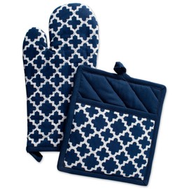 DII Lattice Basics Collection Kitchen Essentials, Oven Mitt & Potholder Set, Nautical Blue, 2, Piece