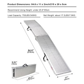 Ruedamann 7.5'L × 11" W Folding Loading Ramp, 750 lbs Capacity, Aluminum Portable ATV UTV Ramp/Motorcycle Ramp/Truck Ramp for Dirt Bikes,Carts,Trucks,Lawn Mowers,Snow Blowers Pickup,1 PC