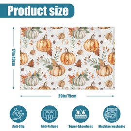Fall Pumpkin Leaves Indoor Door Mat, Outdoor Entrance Doormat for Entryway Kitchen Bathroom 17 X 29 Inch
