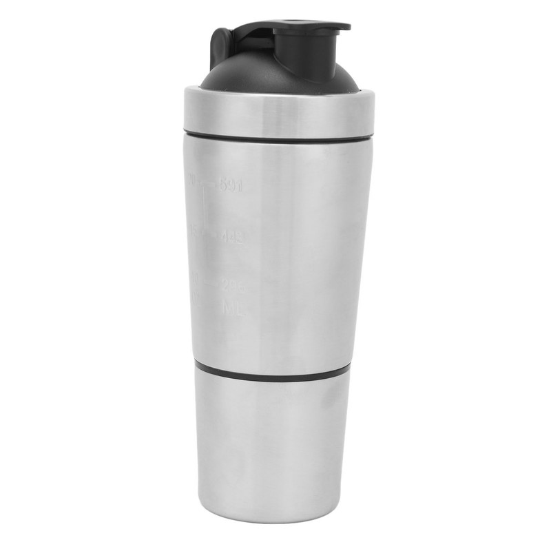 Protein Shaker Bottle with Scale Portable Stainless Steel Double Section