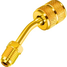 R410a Charging Vacuum Port Adapter Brass Converter with Thimble 5/16 Inch Female Quick Coupler to 1/4 Inch Male Flare for Mini Split System Air Conditioner HVAC Refrigeration Service (1 Pack)