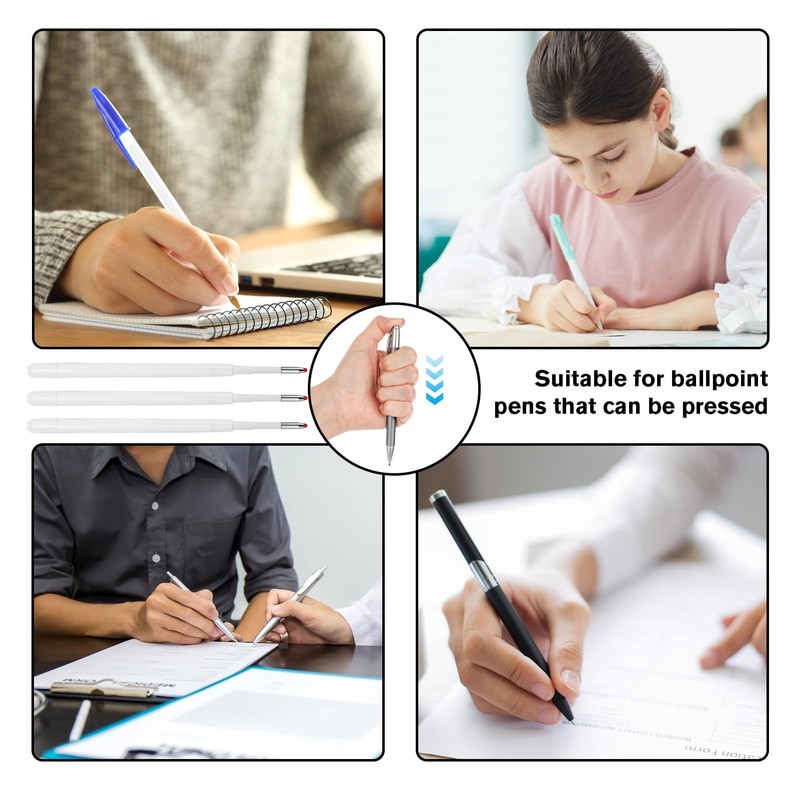 30 Pcs Ballpoint Pen Refills, Replaceable Retractable Black Ink Ballpoint