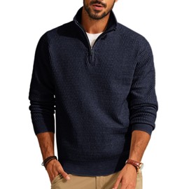 PJ PAUL JONES Men's Troyer Pullover with Zip Work Jumper Stand-Up Collar, darkblue, M