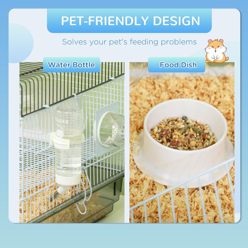 PawHut Hamster Cage, 2 Levels Gerbil Cage, Small Animal Cage
